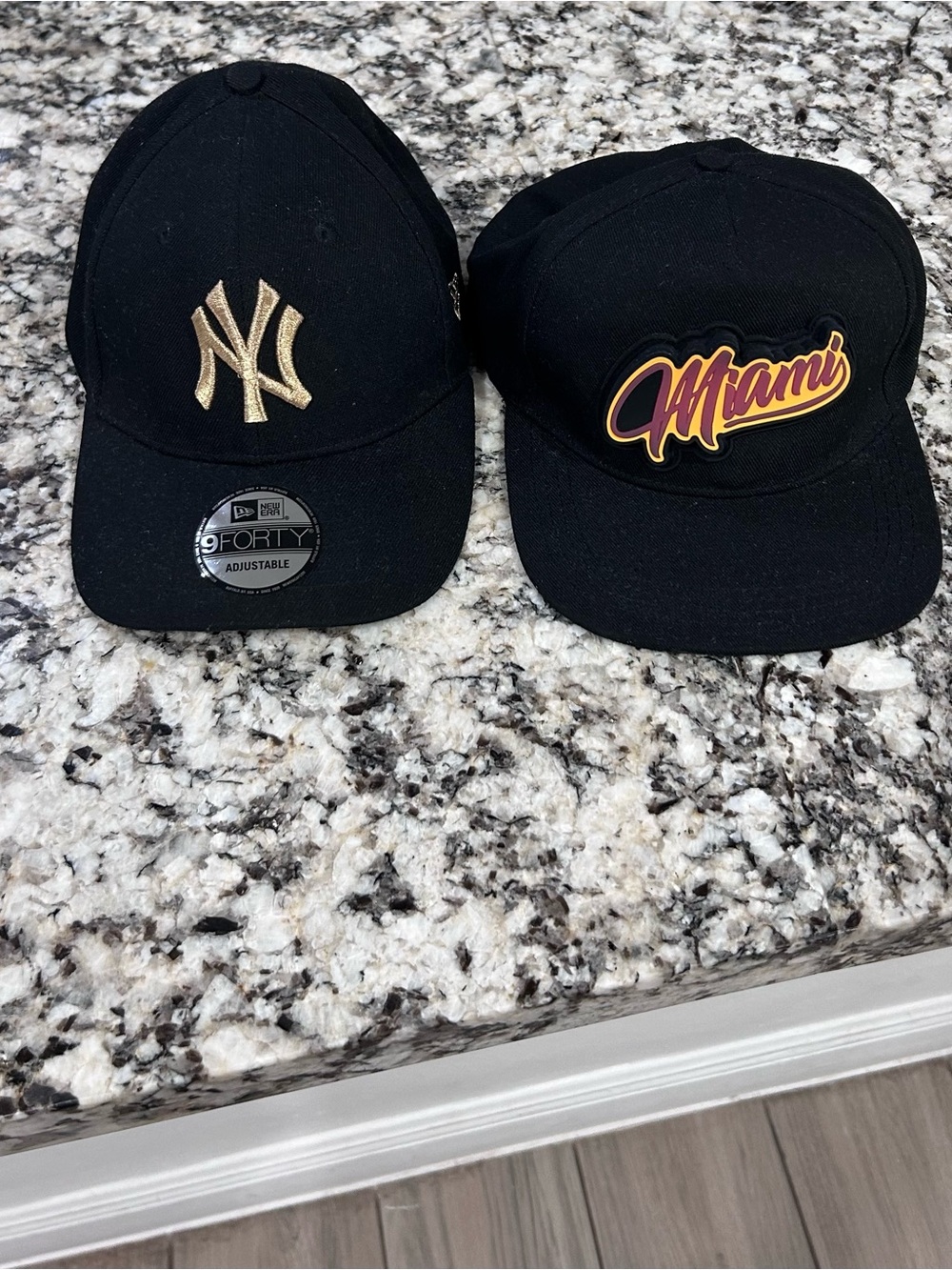 New Era Black Kids Baseball Caps with Gold & Maroon Miami Script